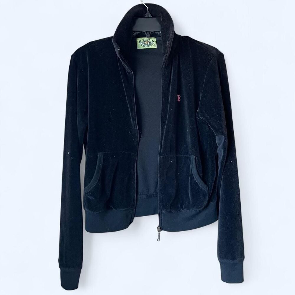 Juicy Couture Vintage Early 2000s Black Velour Zip Up